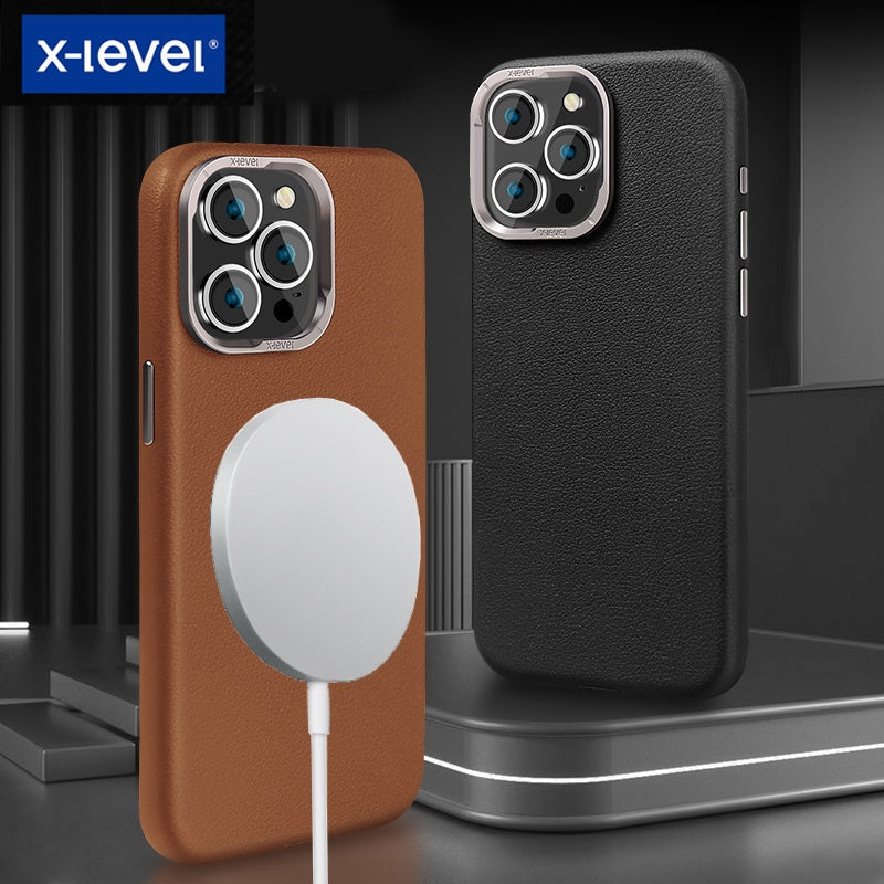 iPhone 15 Pro Genuine Leather Case Luxury Business Style Back Cover Case-Brown