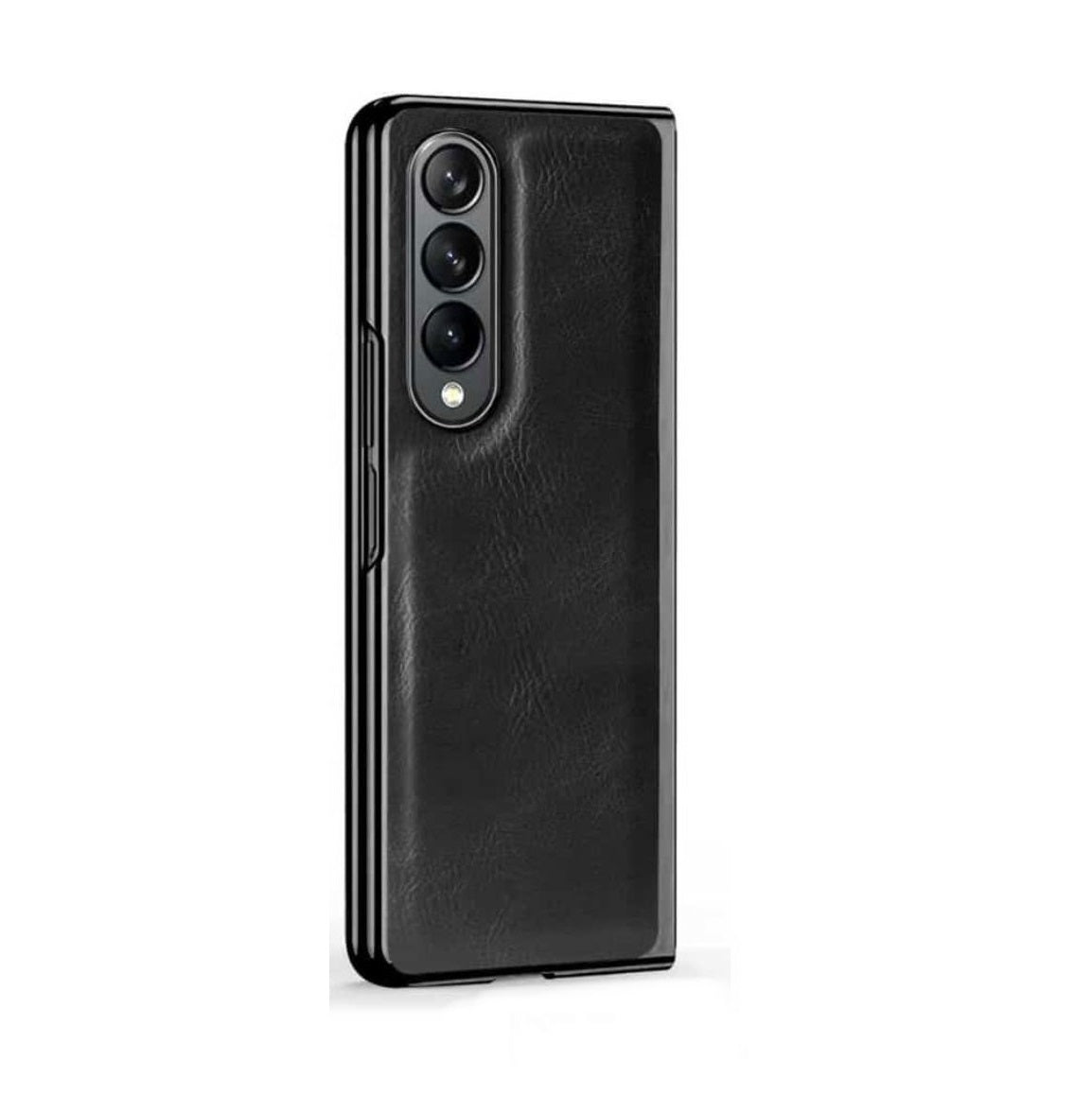 Samsung Galaxy Z Fold 4 Gold Plated Leather Case With Front Glass - Black