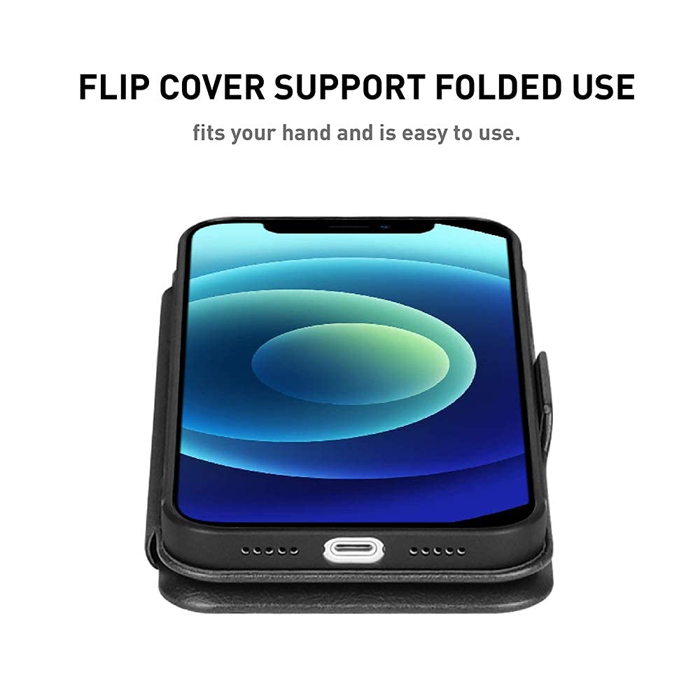 iPhone 13 Leather Wallet Back Case with Card Slot and Kickstand-Black