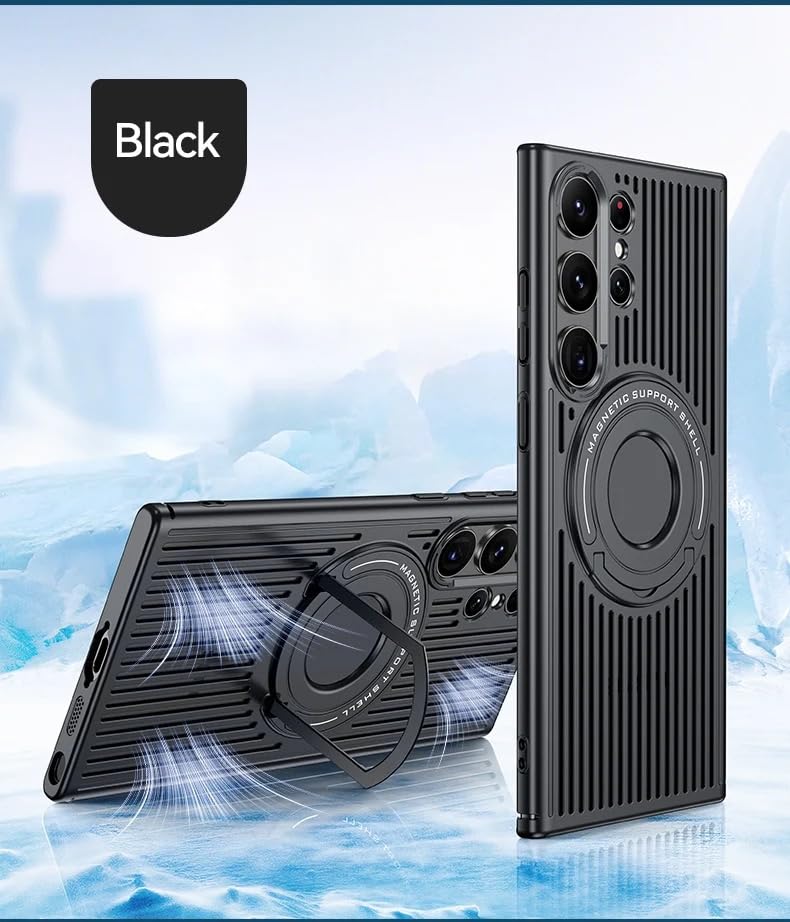 Samsung Galaxy S23 Ultra Magnetic Stand Hard Shell Cooling Case -Black