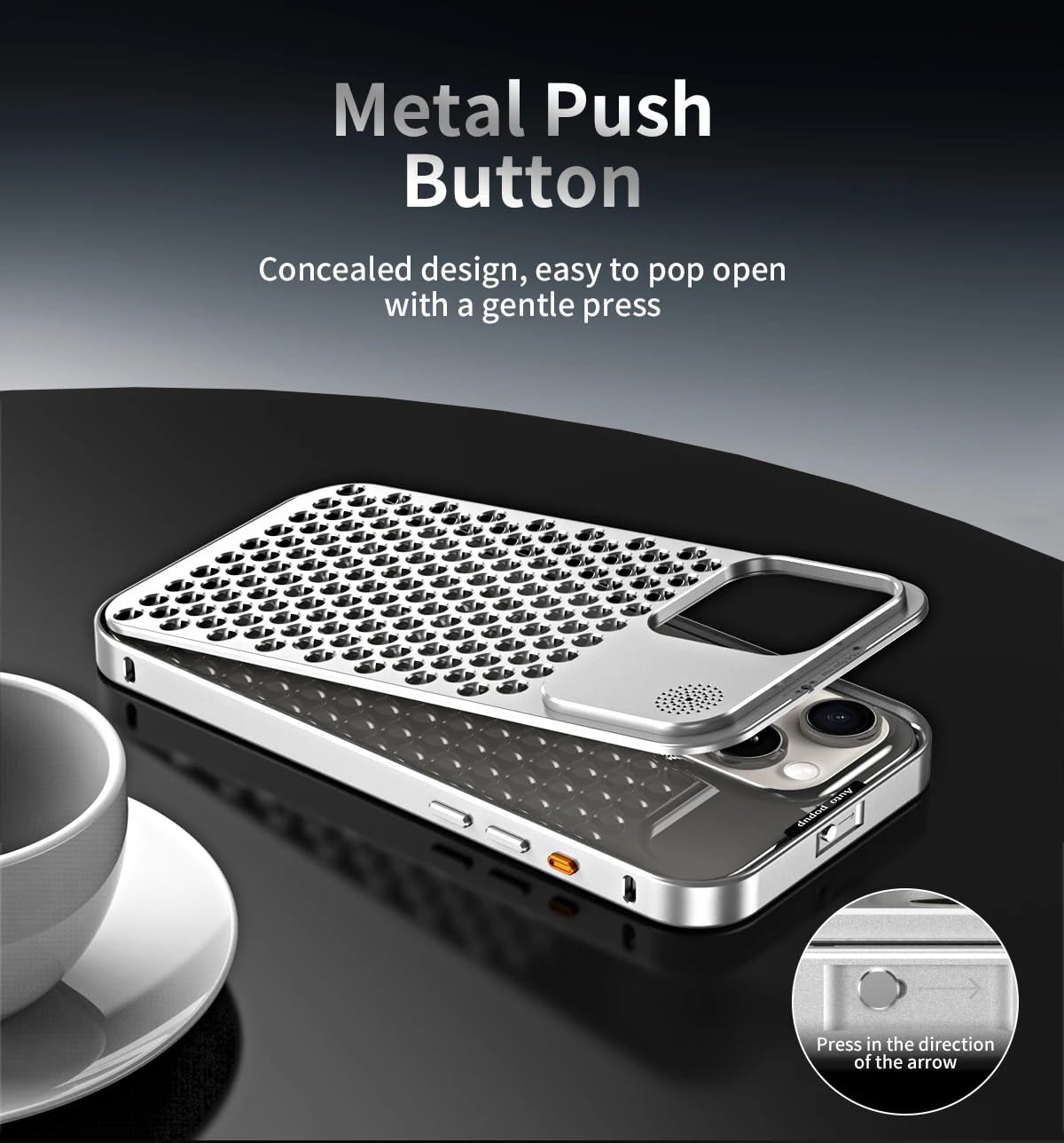 iPhone 15 Pro Metal Heat Dissipation Pure Aluminium Cooling Case with Aroma - Silver