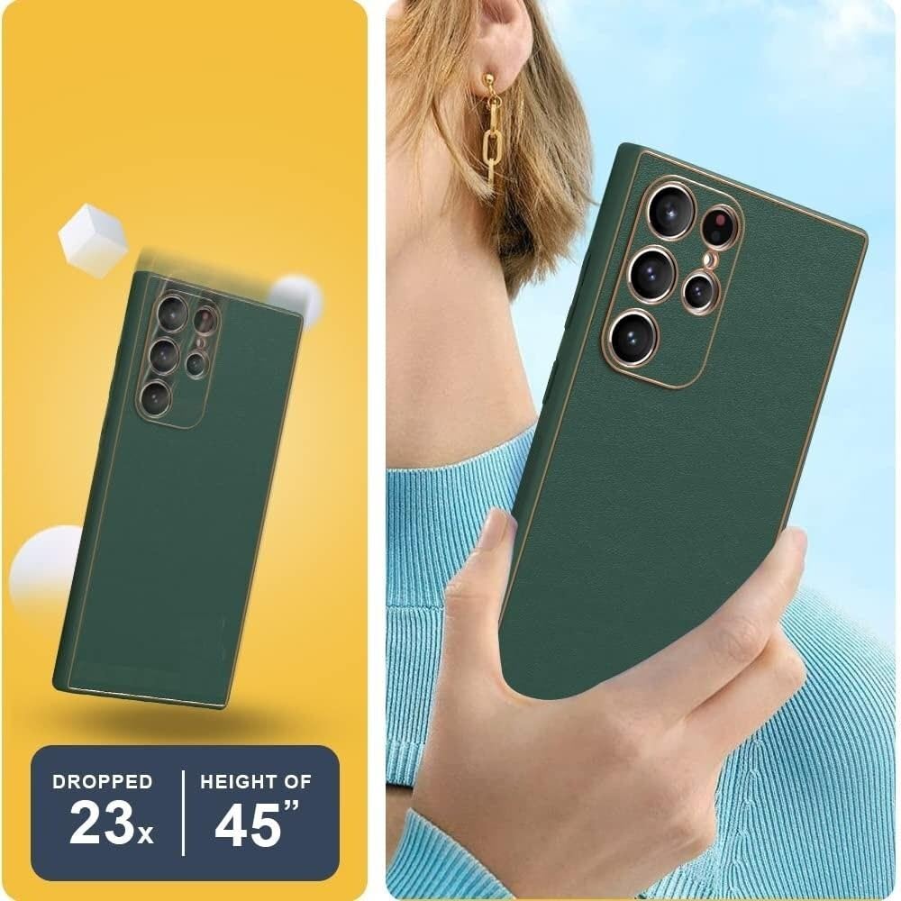 Samsung Galaxy S23 Ultra Leather Case With Gold Plated Chrome - Green