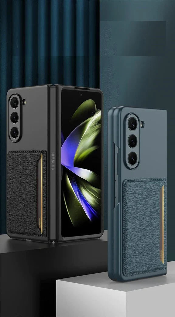 Samsung Galaxy Z Fold 5 PU Leather Card Holder Case-Black