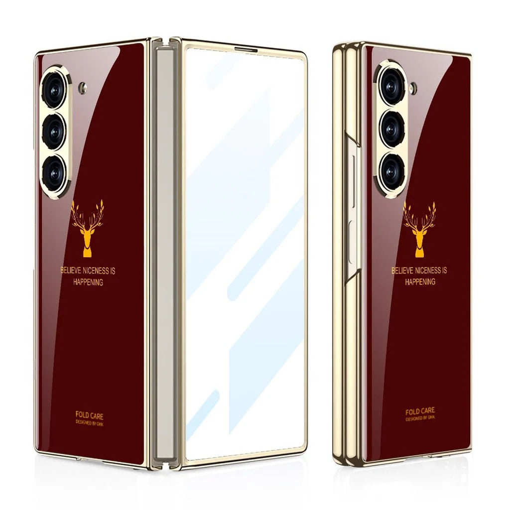 Samsung Galaxy Z Fold 6 GKK Luxury Gold & Glass Plating Deer Case without Front Glass