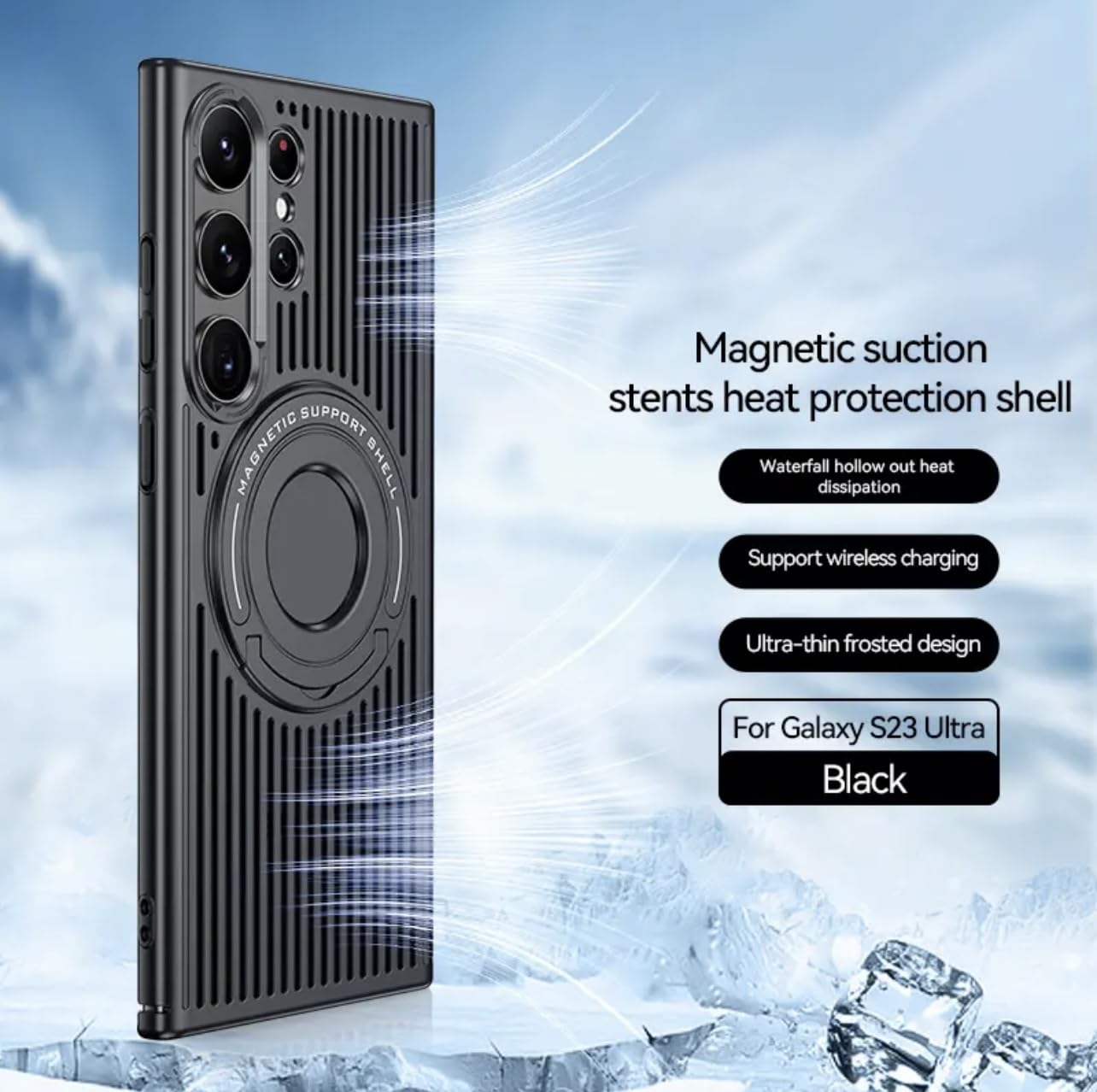 Samsung Galaxy S23 Ultra Magnetic Stand Hard Shell Cooling Case -Black