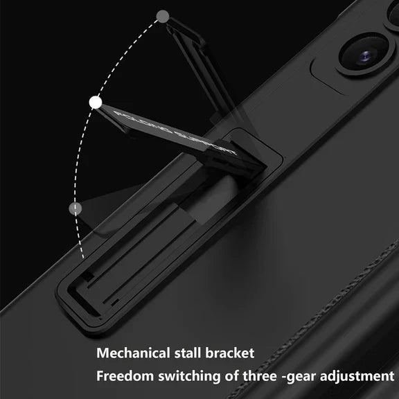 Samsung Galaxy Z Fold 5 Anti-Drop Protective Case With Front Glass & Pen Holder-Silver
