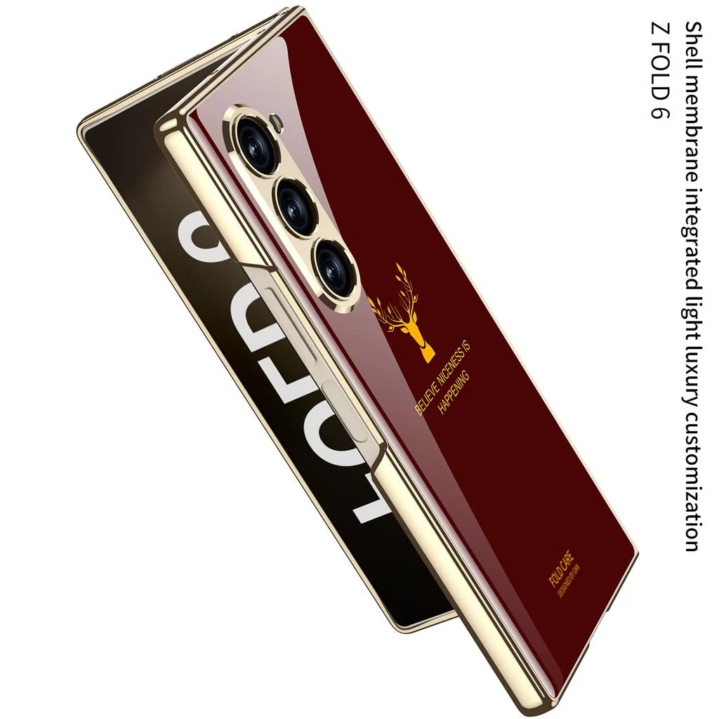 Samsung Galaxy Z Fold 6 GKK Luxury Gold & Glass Plating Deer Case without Front Glass