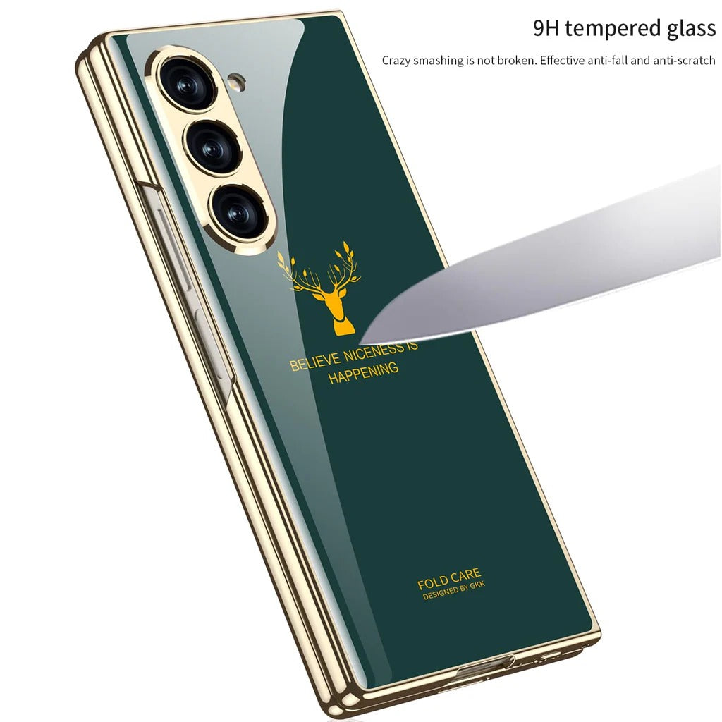 Samsung Galaxy Z Fold 6 GKK Luxury Gold & Glass Plating Deer Case without Front Glass
