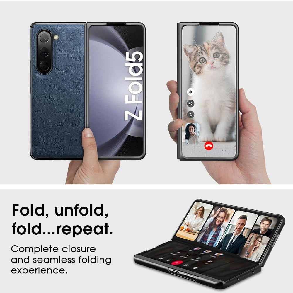 Samsung Galaxy Z Fold 5 Plain Leather Case - Blue