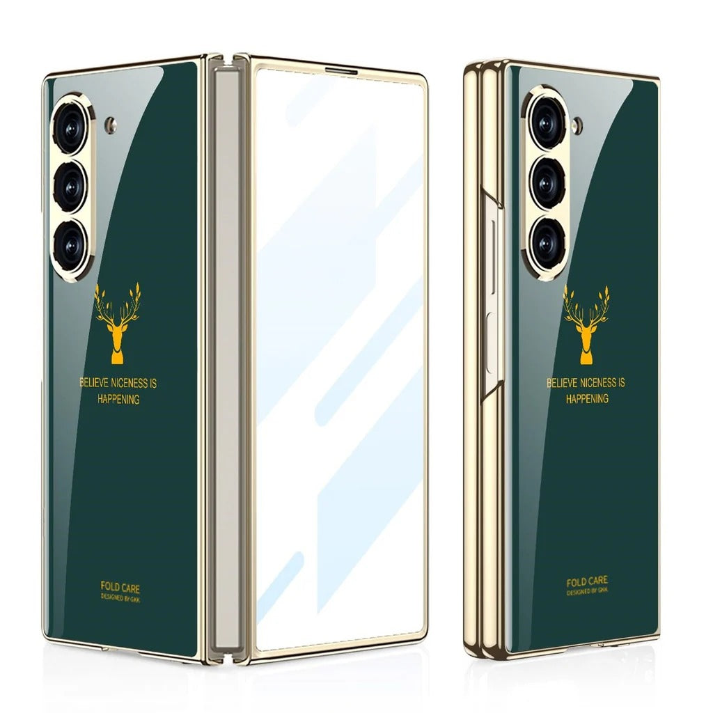 Samsung Galaxy Z Fold 6 GKK Luxury Gold & Glass Plating Deer Case without Front Glass