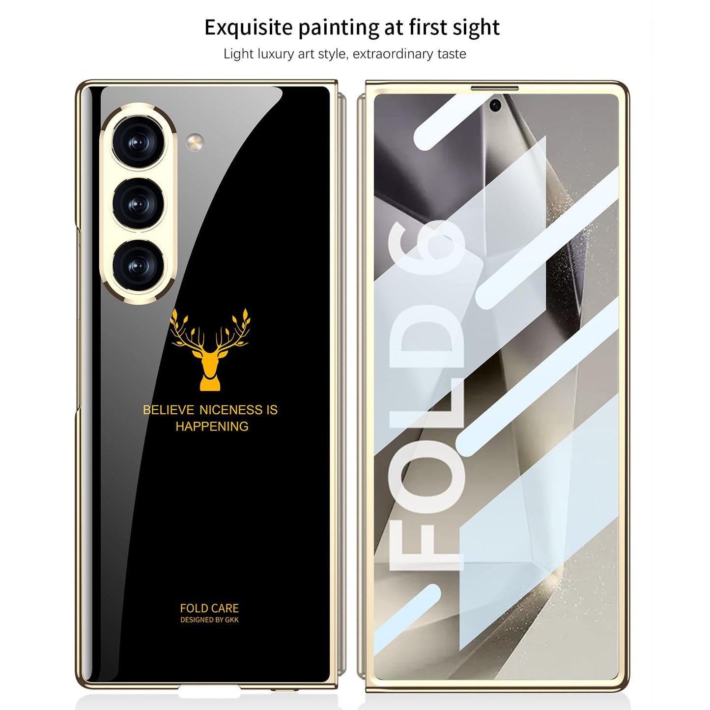 Samsung Galaxy Z Fold 6 GKK Luxury Gold & Glass Plating Deer Case without Front Glass