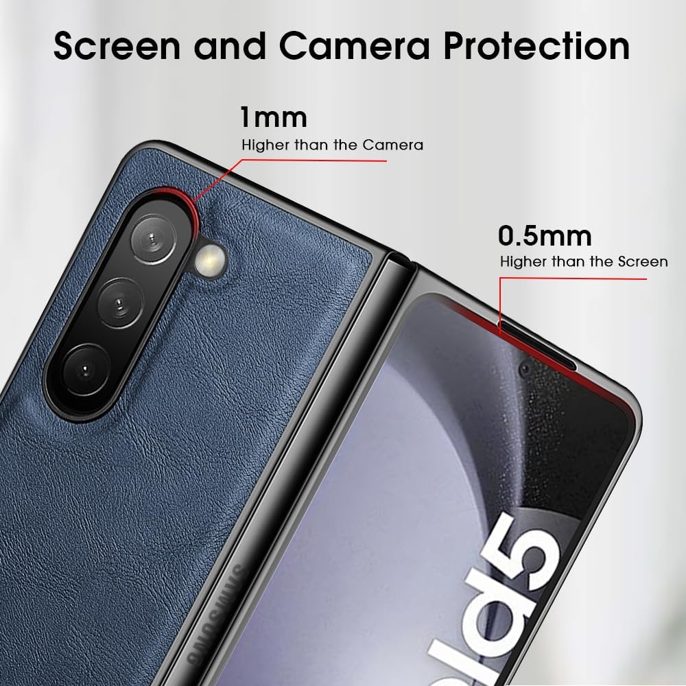 Samsung Galaxy Z Fold 5 Plain Leather Case - Blue
