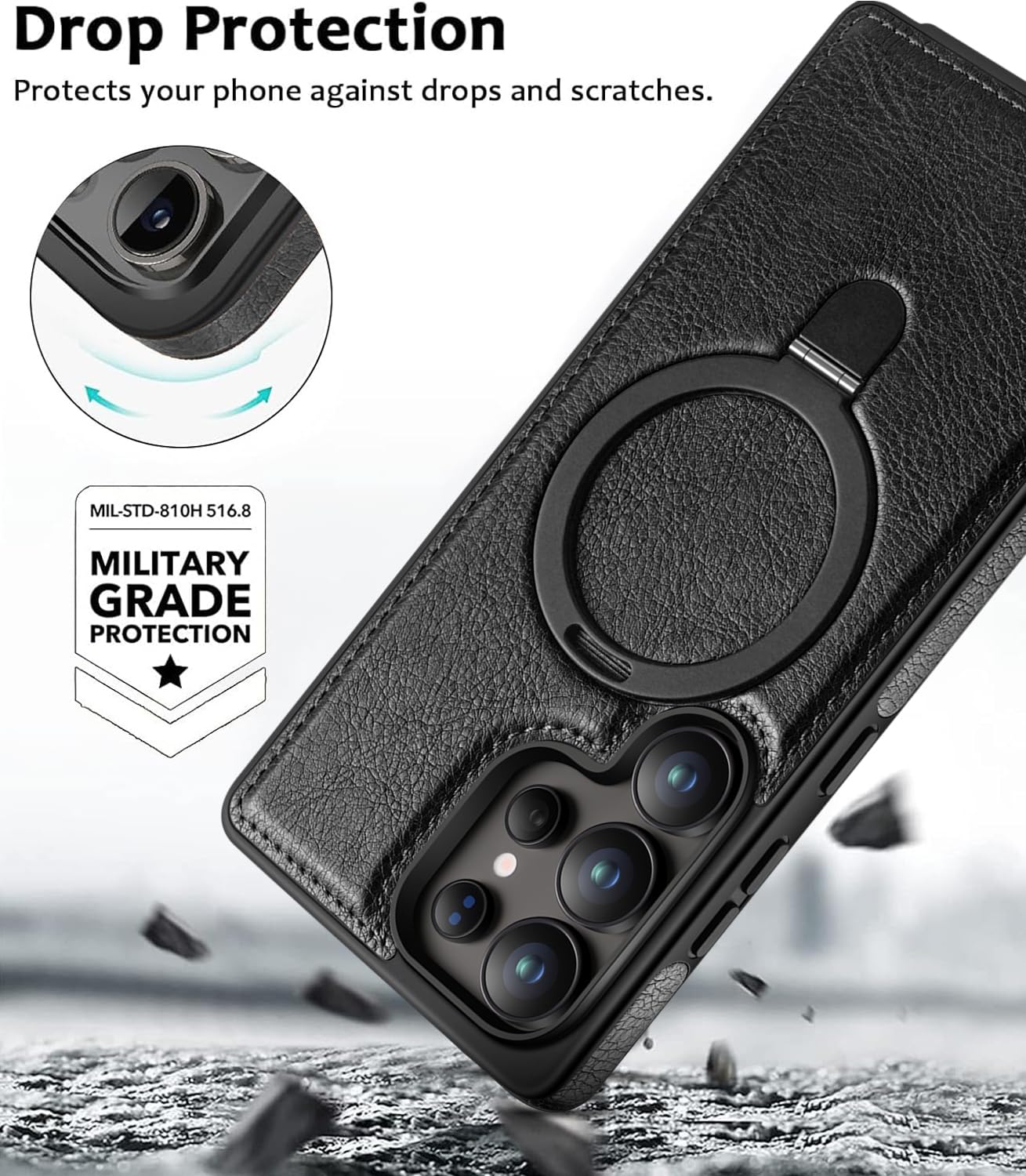 Samsung Galaxy S25 Ultra Vegan Leather Case with Magsafe and Stand - Black
