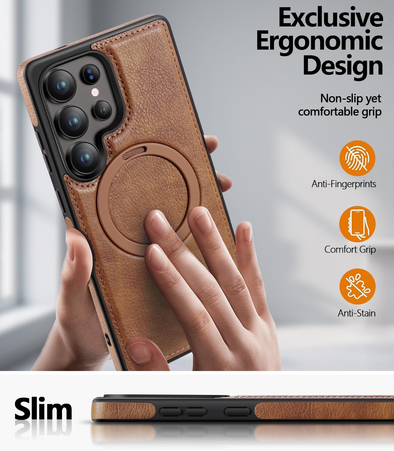 Samsung Galaxy S25 Ultra Vegan Leather Case with Magsafe and Stand - Brown