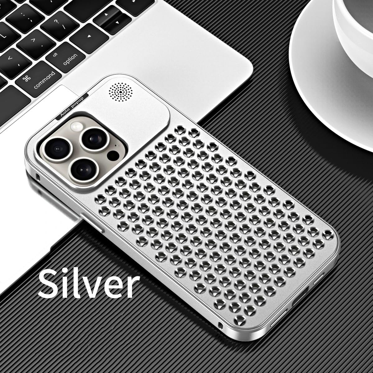 iPhone 15 Pro Metal Heat Dissipation Pure Aluminium Cooling Case with Aroma - Silver