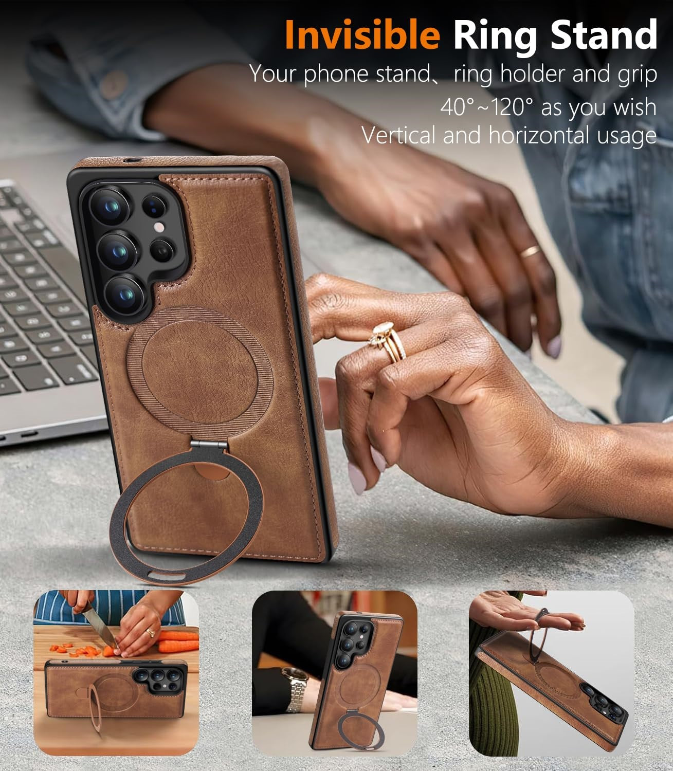 Samsung Galaxy S25 Ultra Vegan Leather Case with Magsafe and Stand - Brown