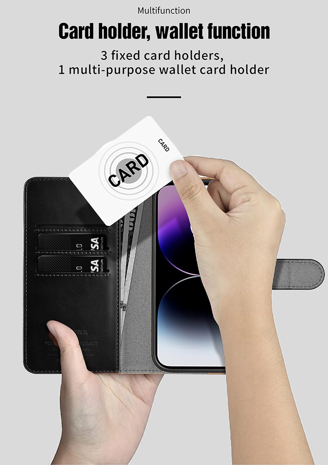 iPhone 15 Pro Max Leather 2in1 Flip Wallet and Back Cover Case - Black