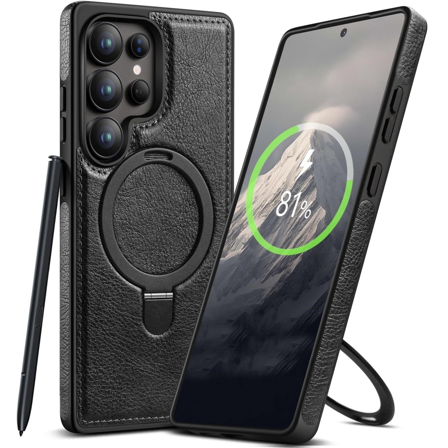 Samsung Galaxy S25 Ultra Vegan Leather Case with Magsafe and Stand - Black