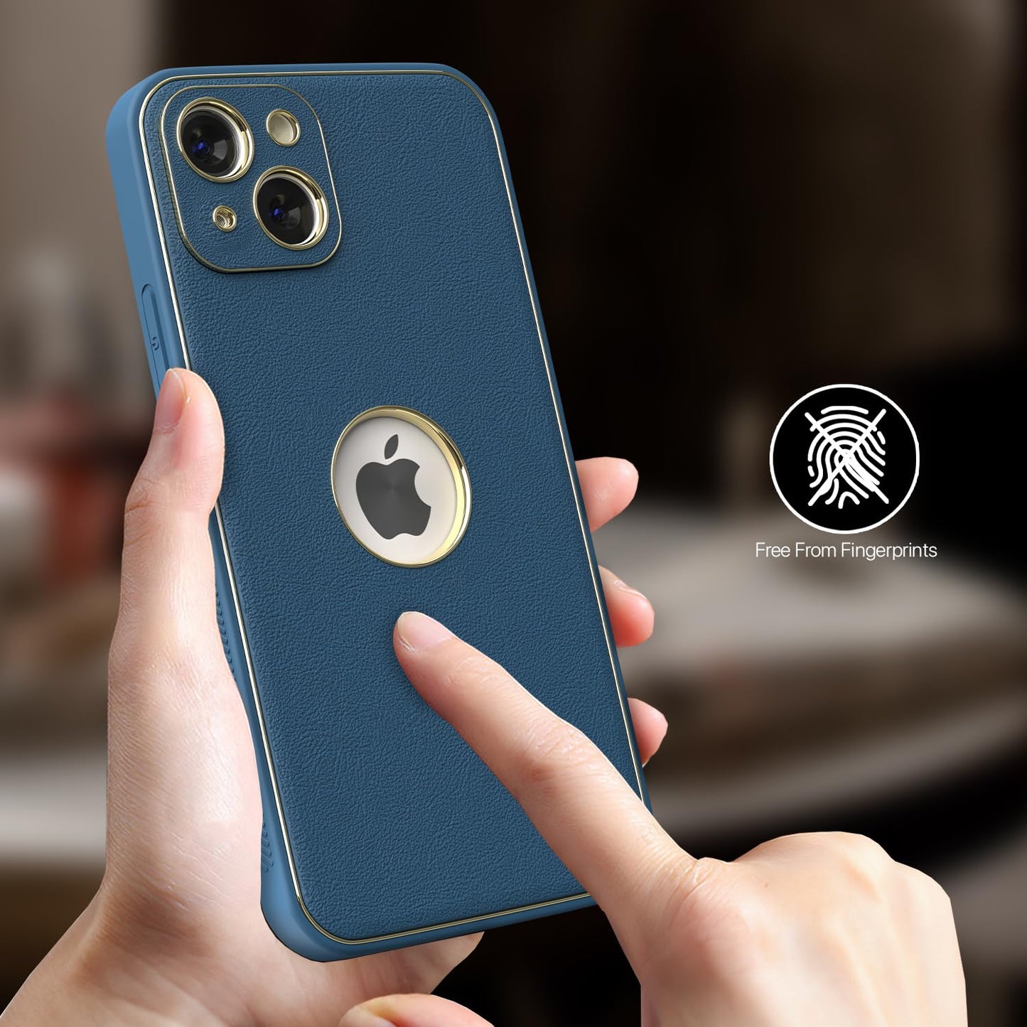 iPhone 13 Leather Silver Electroplated Chrome Back Cover-Blue