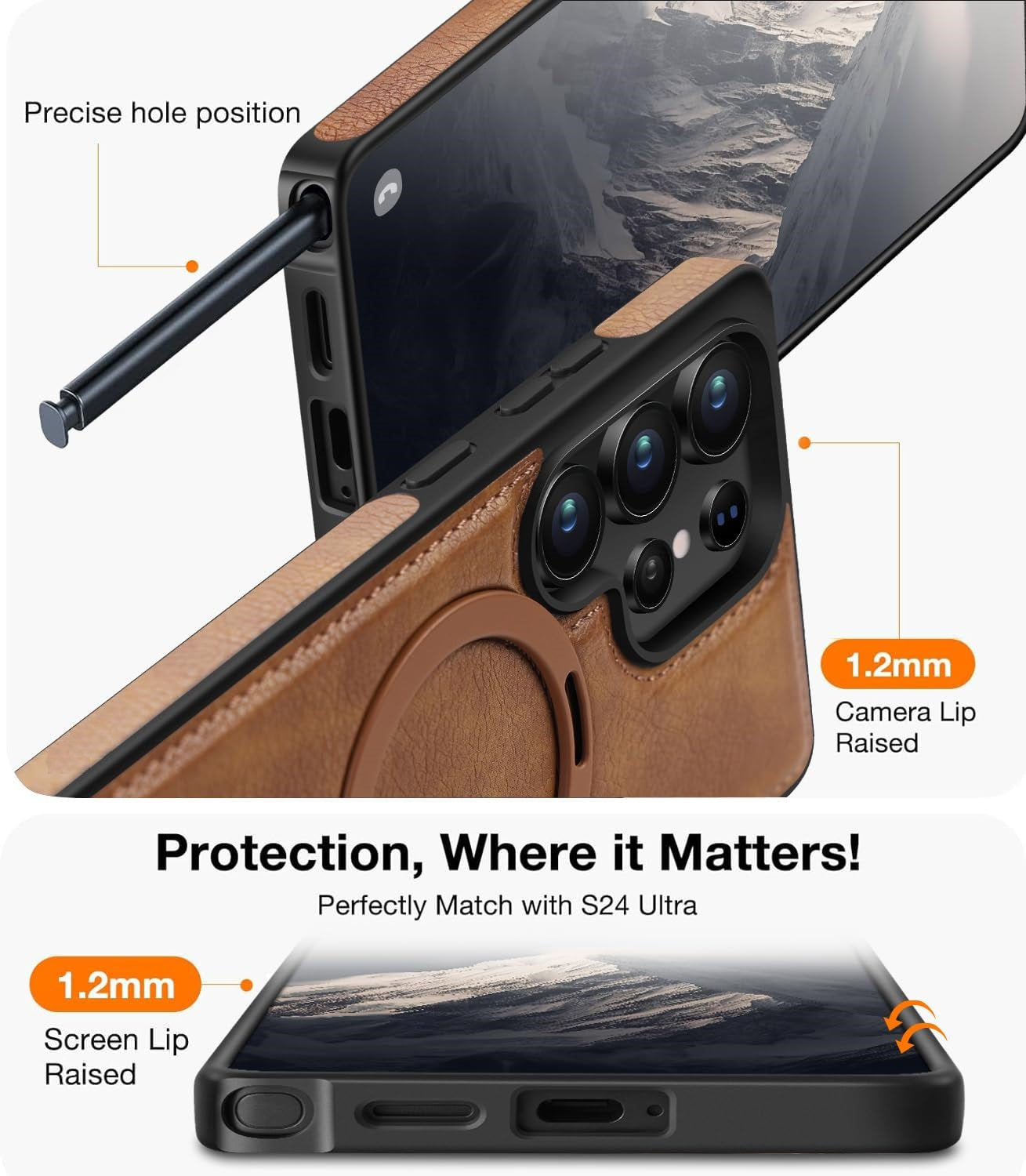Samsung Galaxy S25 Ultra Vegan Leather Case with Magsafe and Stand - Brown