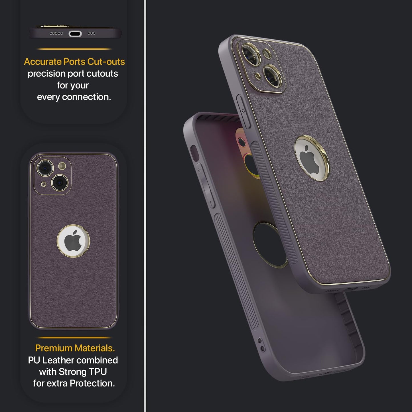 iPhone 13 Leather Silver Electroplated Chrome Back Cover-Purple