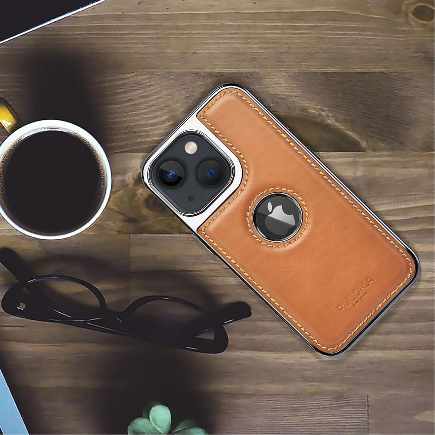 iPhone 13 Leather Case Luxurious Premium Quality Leather Case-Tan