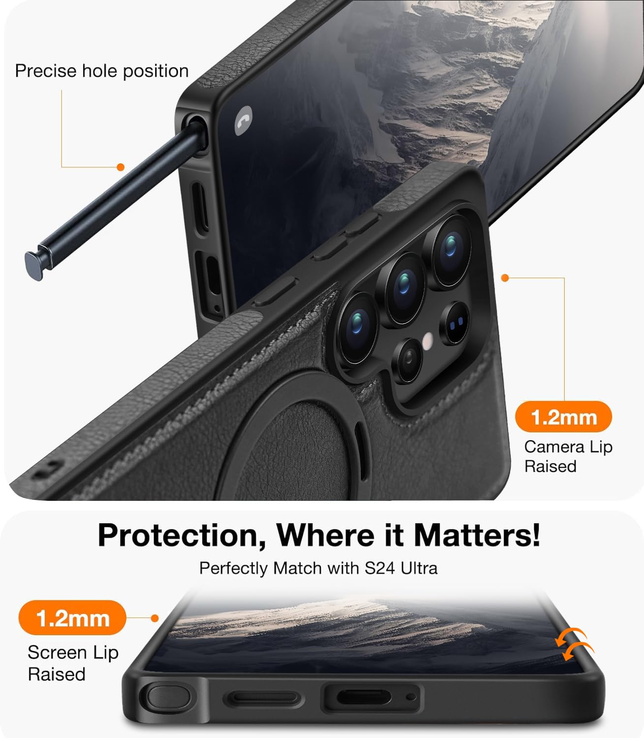 Samsung Galaxy S25 Ultra Vegan Leather Case with Magsafe and Stand - Black
