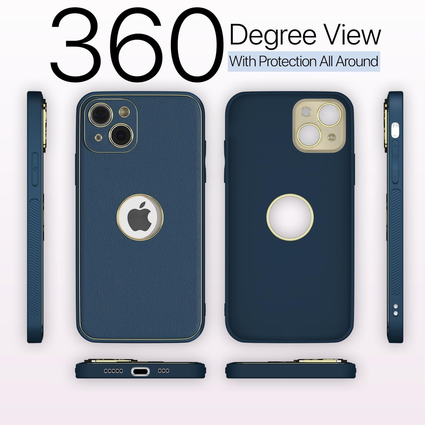 iPhone 13 Leather Silver Electroplated Chrome Back Cover-Blue