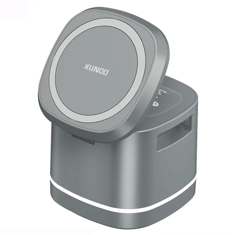 XUNDD 3-in-1 Magnetic Wireless Charger & Folding Charging Station for Headset, iWatch & Airpods - Grey