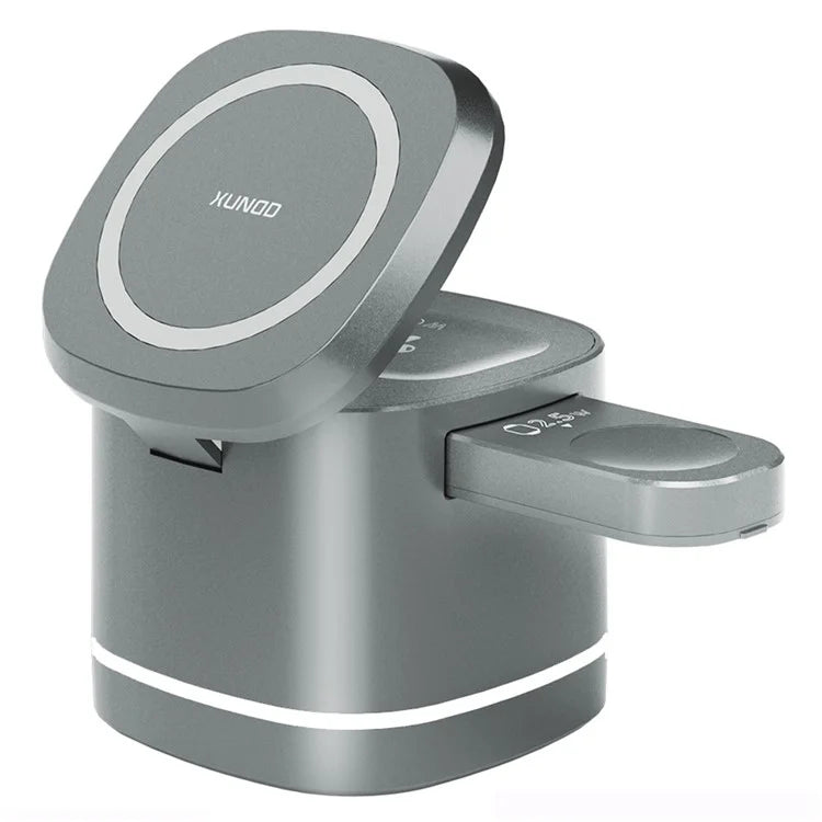 XUNDD 3-in-1 Magnetic Wireless Charger & Folding Charging Station for Headset, iWatch & Airpods - Grey