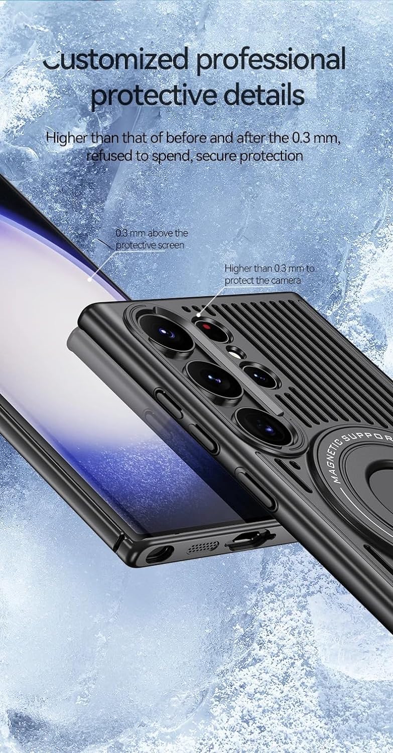 Samsung Galaxy S23 Ultra Magnetic Stand Hard Shell Cooling Case -Black