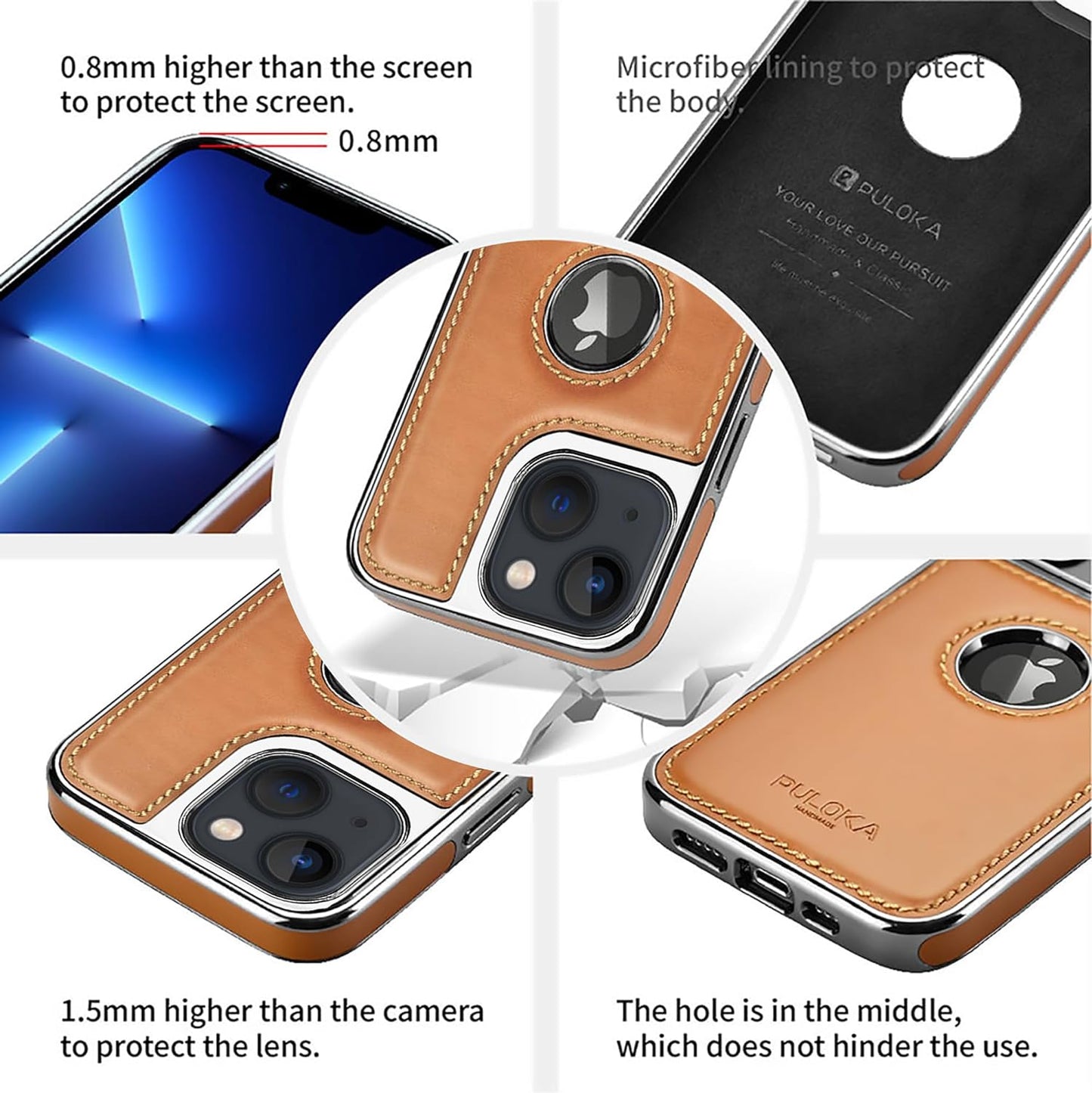 iPhone 13 Leather Case Luxurious Premium Quality Leather Case-Tan