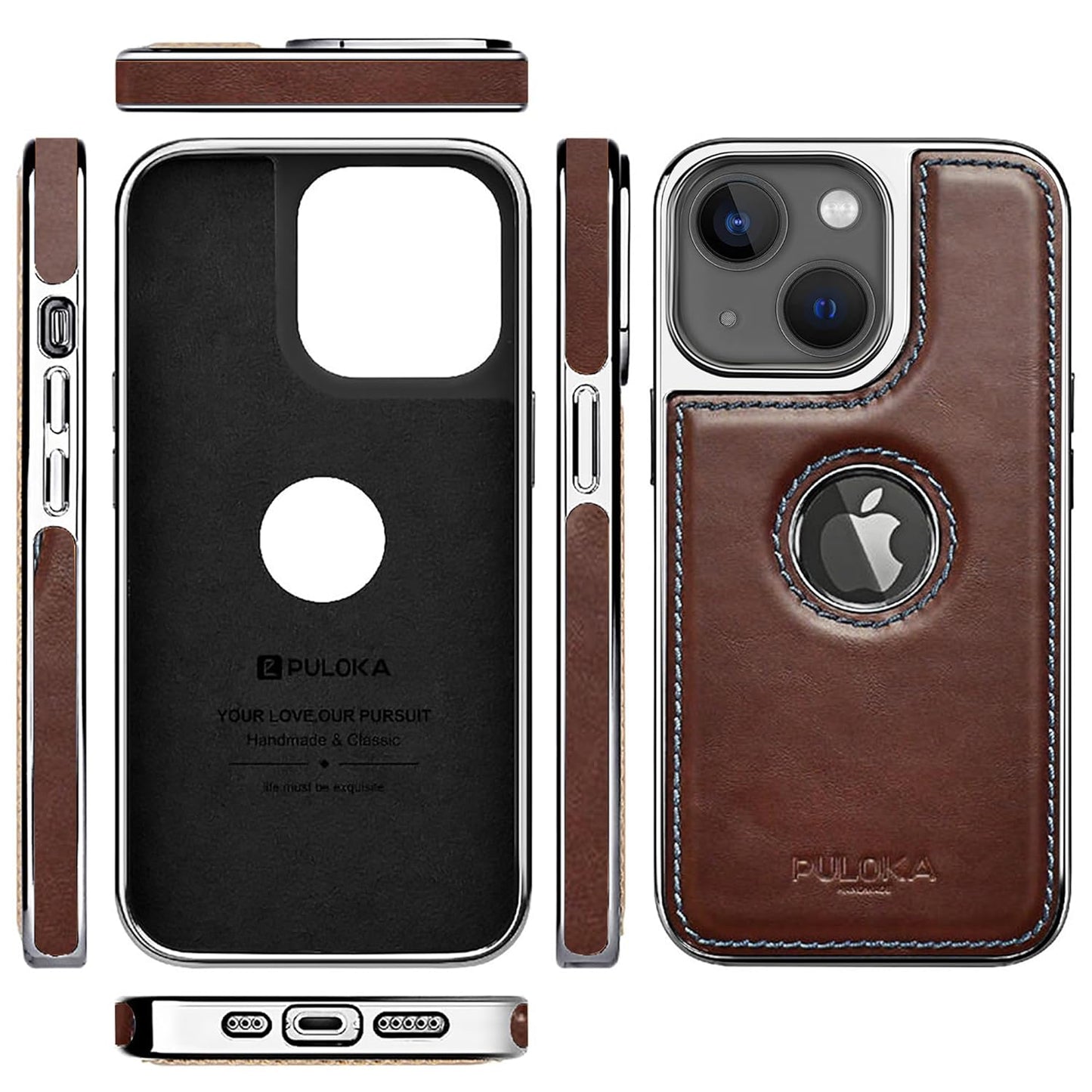 iPhone 13 Premium Quality Luxurious Leather Case - Dark Brown