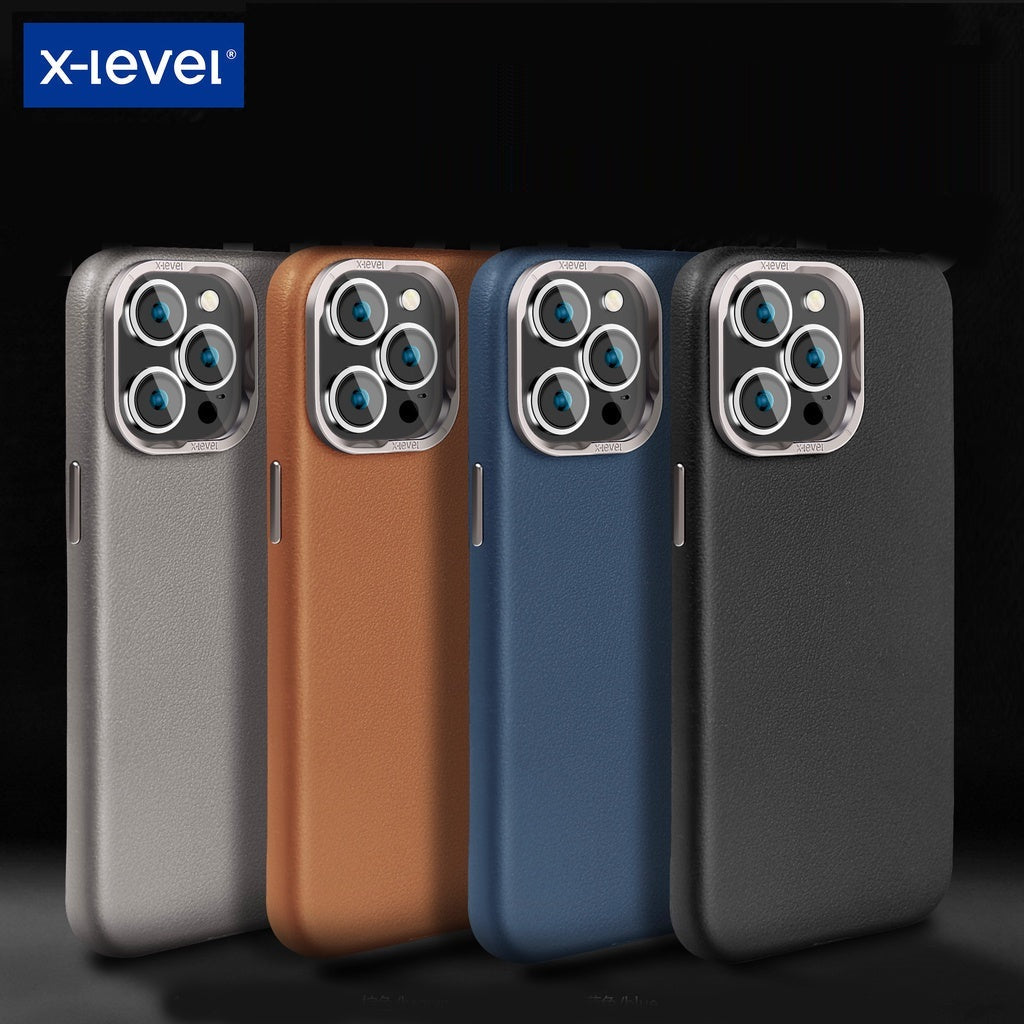 iPhone 15 Pro Genuine Leather Case Luxury Business Style Back Cover Case-Blue