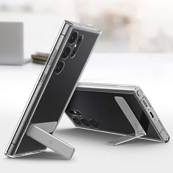 Samsung Galaxy S25 Ultra Shockproof Transparent Case with Metal Kickstand Holder - Clear