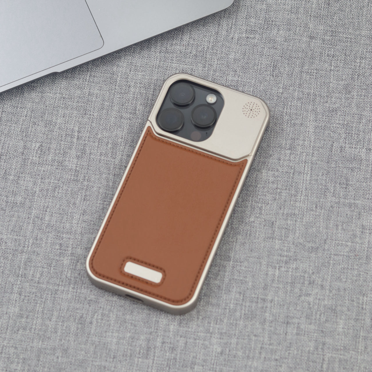 iPhone 16 Pro Max Aero Flex Frameless Aluminum & Leather Case with Fragrance Aroma - Brown