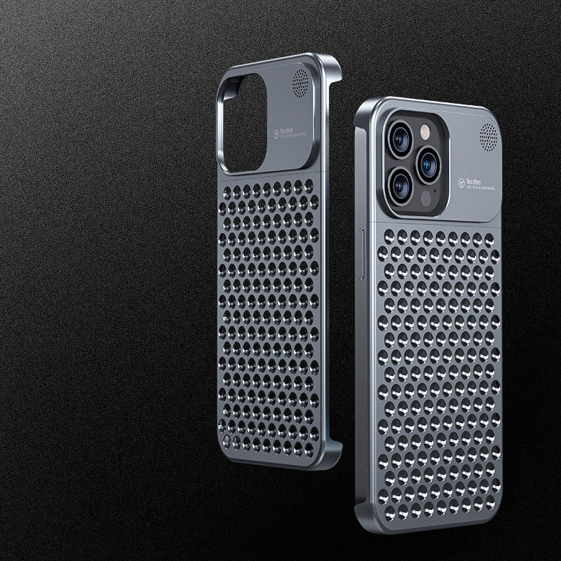iPhone 15 Pro Max Frameless Metal Heat Dissipation Aluminum Cooling Case with Aroma - Gray