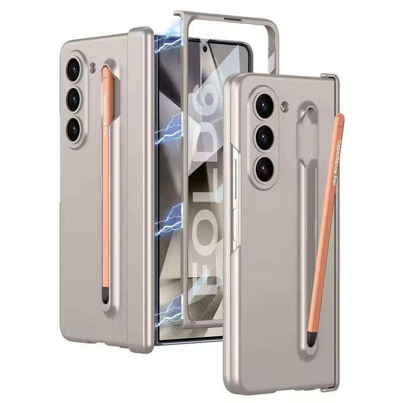 Samsung Galaxy Z Fold 6 Slim PC Case with Magnetic Hinge Protection Metal Pen & Front Glass