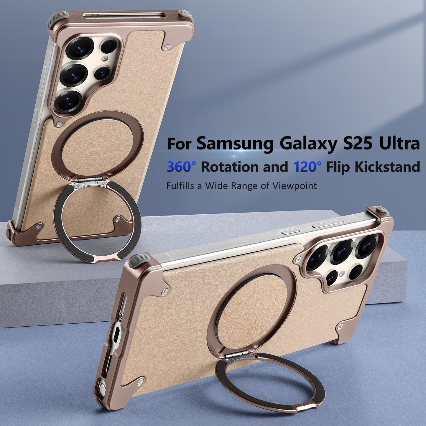 Samsung Galaxy S25 Ultra Framless Metal Bumper Case with Magsafe & 360 Kickstand - Desert