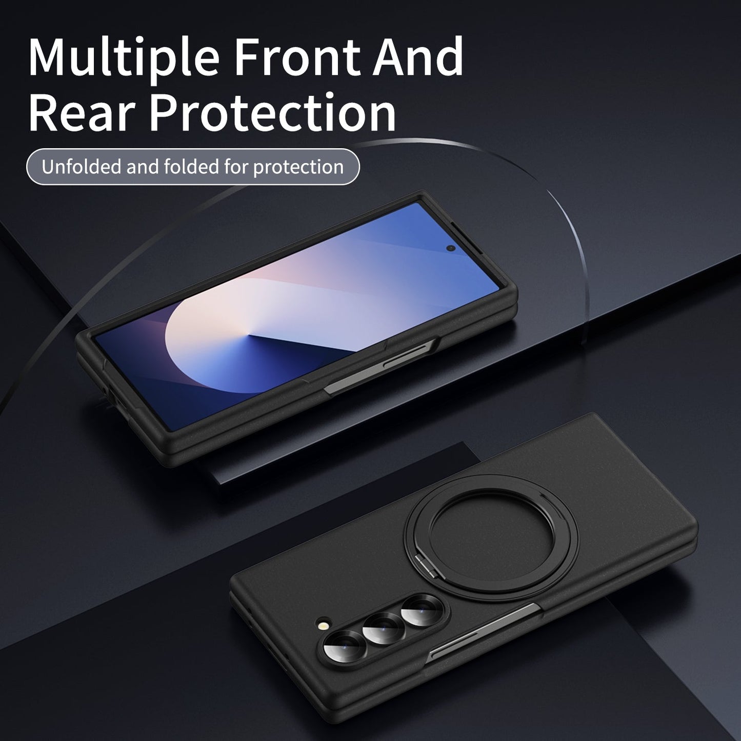 Samsung Galaxy Z Fold 6 Thunderbolt Shockproof Case with 360 Metal Rotating Ring & Front Glass Protection