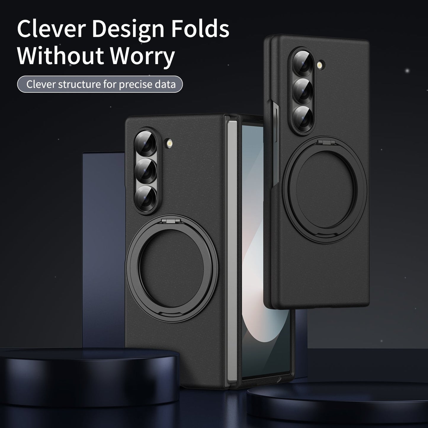 Samsung Galaxy Z Fold 6 Thunderbolt Shockproof Case with 360 Metal Rotating Ring & Front Glass Protection