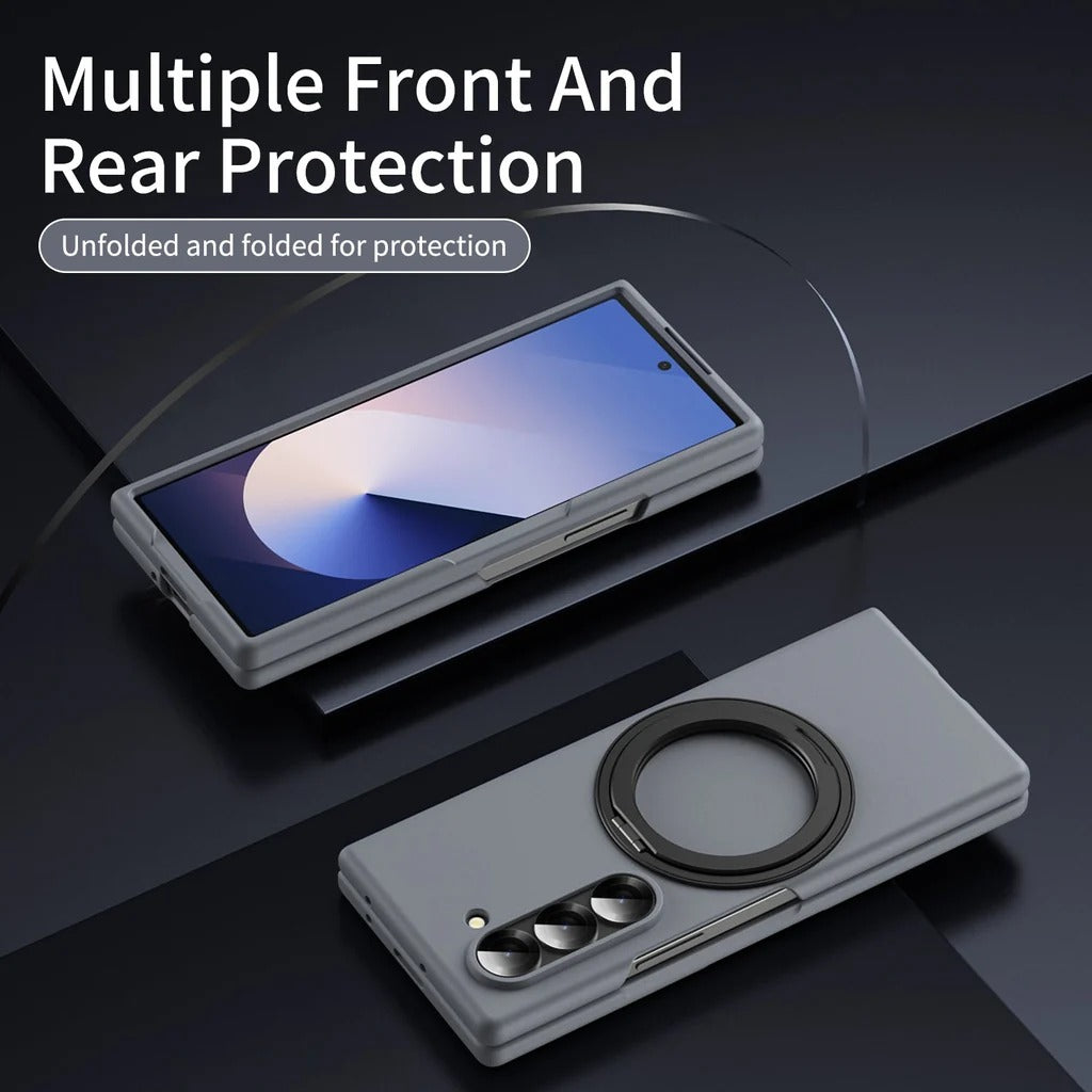 Samsung Galaxy Z Fold 6 Thunderbolt Shockproof Case with 360 Metal Rotating Ring & Front Glass Protection