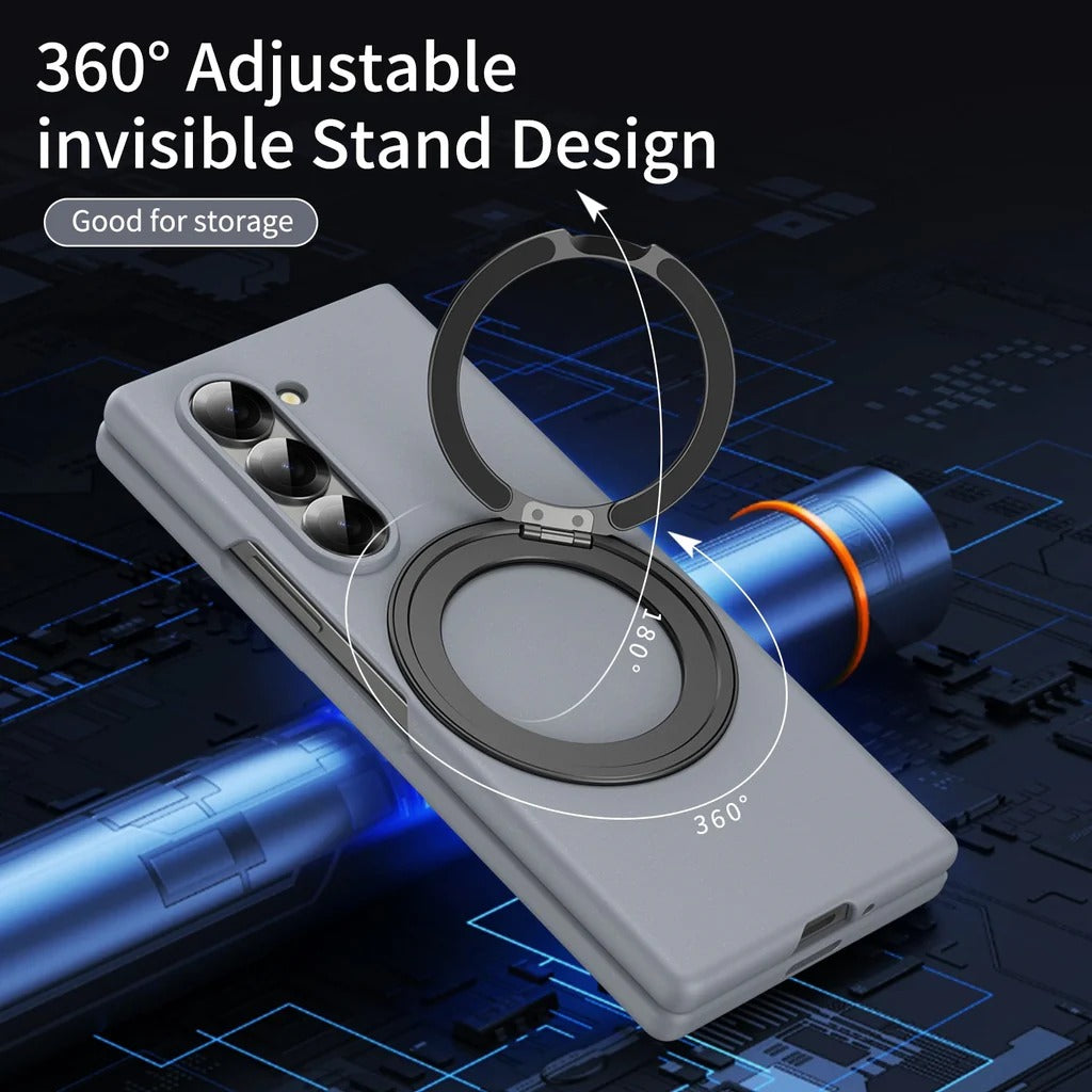 Samsung Galaxy Z Fold 6 Thunderbolt Shockproof Case with 360 Metal Rotating Ring & Front Glass Protection
