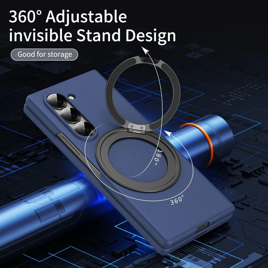 Samsung Galaxy Z Fold 6 Thunderbolt Shockproof Case with 360 Metal Rotating Ring & Front Glass Protection