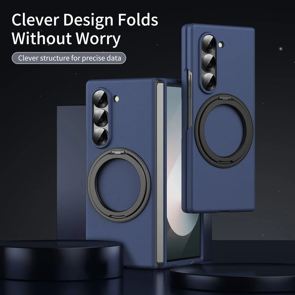 Samsung Galaxy Z Fold 6 Thunderbolt Shockproof Case with 360 Metal Rotating Ring & Front Glass Protection