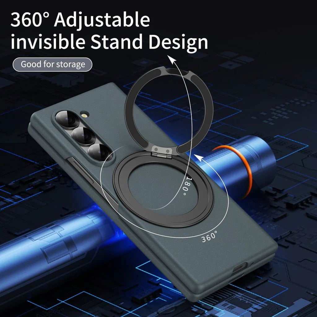 Samsung Galaxy Z Fold 6 Thunderbolt Shockproof Case with 360 Metal Rotating Ring & Front Glass Protection