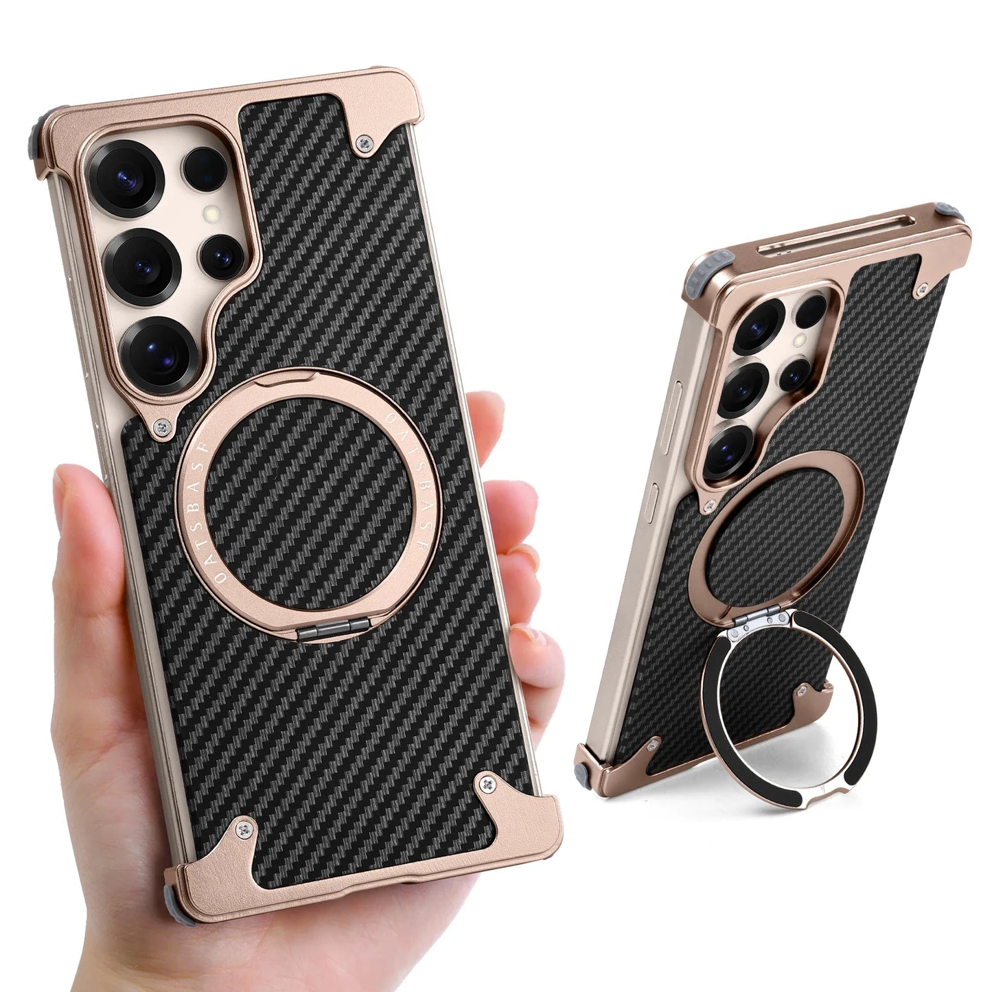 Samsung Galaxy S25 Ultra Framless Carbon Metal Bumper Case with Magsafe & 360 Stand - Desert