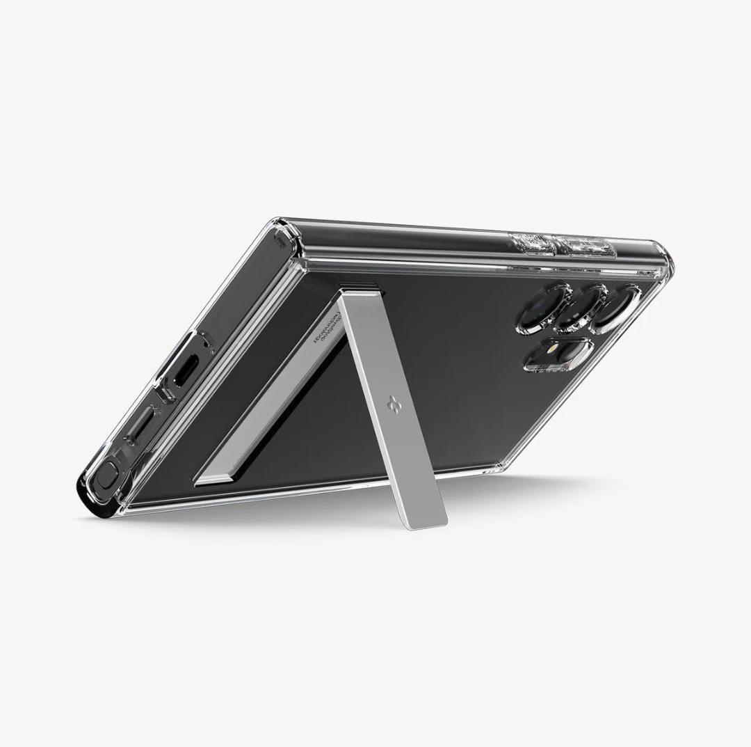 Samsung Galaxy S25 Ultra Shockproof Transparent Case with Metal Kickstand Holder - Clear