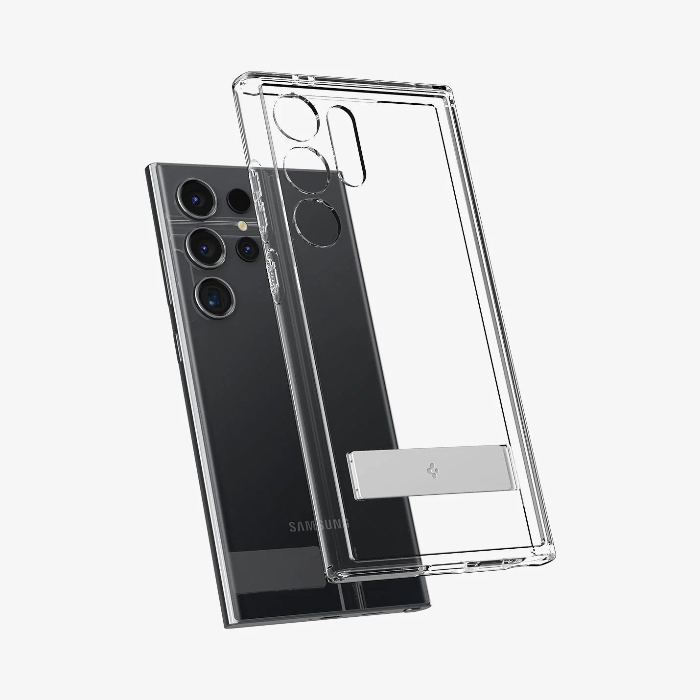 Samsung Galaxy S25 Ultra Shockproof Transparent Case with Metal Kickstand Holder - Clear