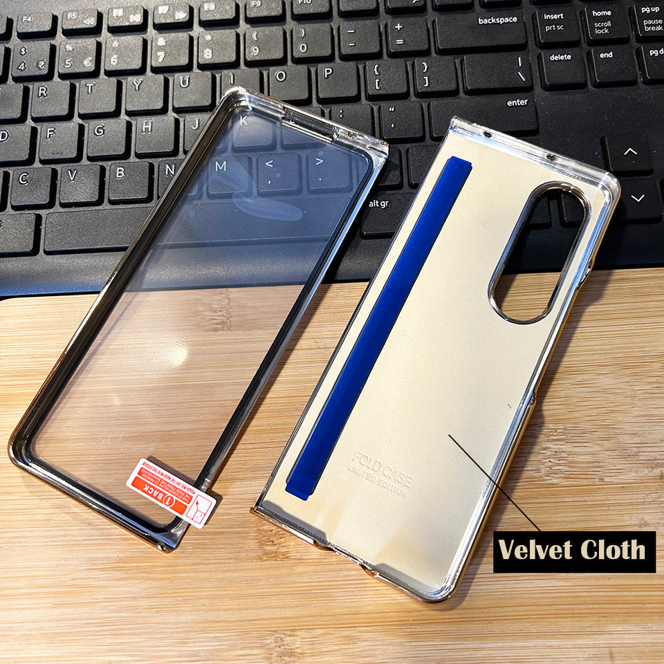Samsung Galaxy Z Fold 4 Gold Plated Leather Case With Front Glass - Dark Brown